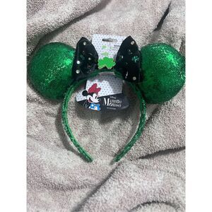 DISNEY Minnie Mouse HEADBAND EARS New Costume Green St. Patrick’s Sequin Lucky